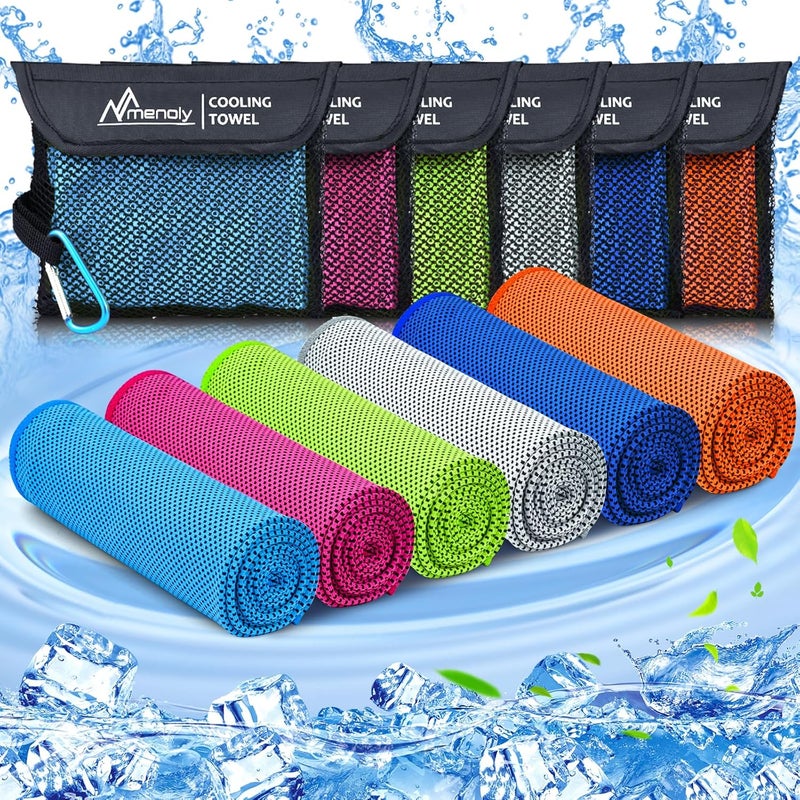 MENOLY 6 Pack Cooling Towels, 40"x12" Cooling Towels for Neck and Face with Breathable Carrying Bags,Soft Microfiber Instant Cooling Rags, Gym Workout Sweat Towel for Sports, Yoga, Camping, Running - Image 1